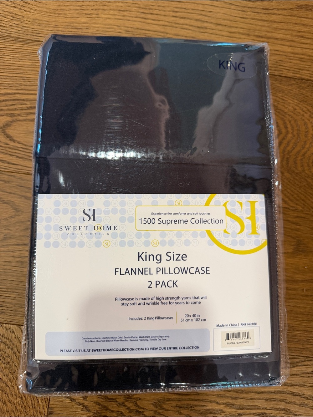 Sweet Home King Size Flannel Pillowcase 2-Pack in Dark Navy